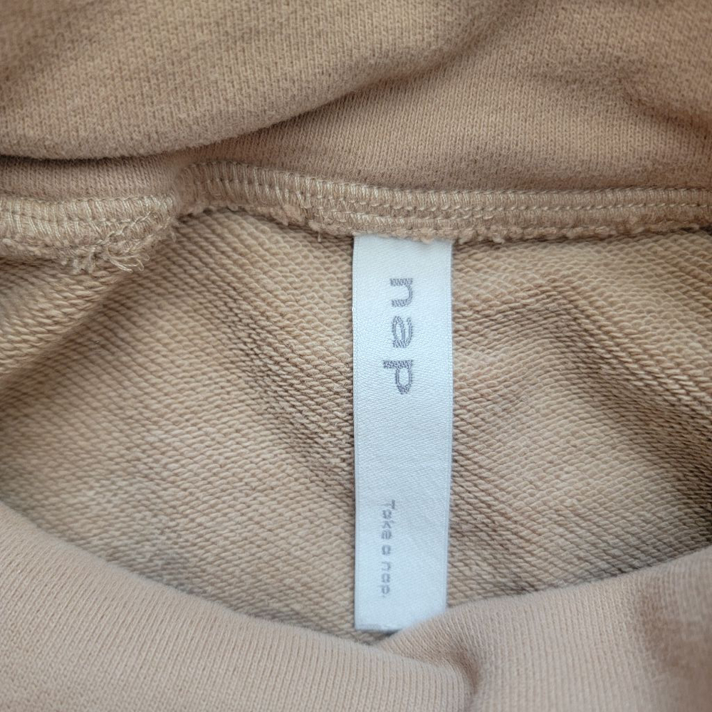 Nap Women's Boxy Oversized Turtleneck Sweatshirt Light Brown Pockets Small - Picture 5 of 9